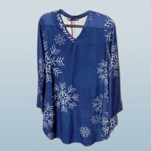 NWT Azalea Deep Blue Snowflake Print Stretchy Tunic - 1X